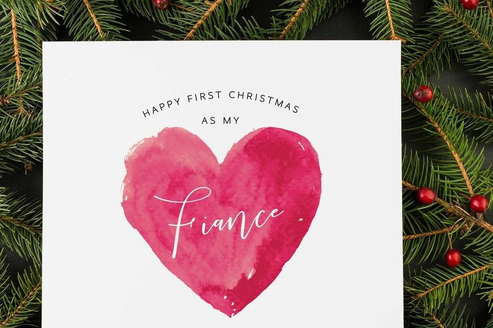 Happy Christmas as my fiancé Christmas card with a heart