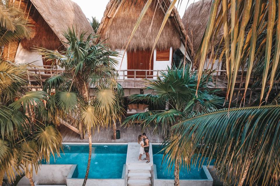 couple in tropical hotel