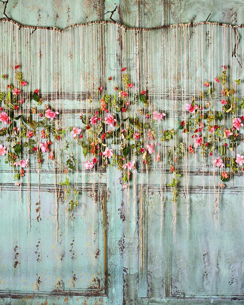 Hanging flower shop wedding backdrop