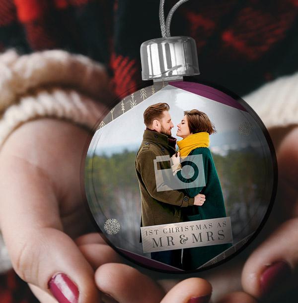 Photo bauble first Christmas married