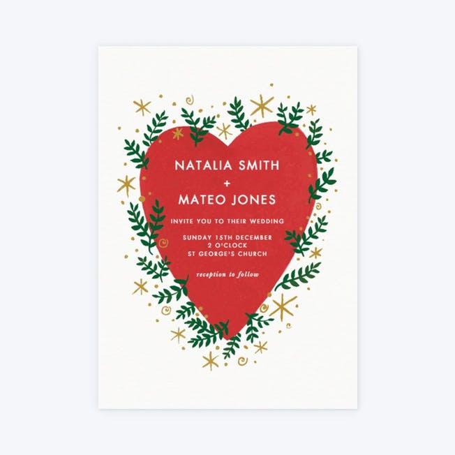 Festive heart wedding invitations
