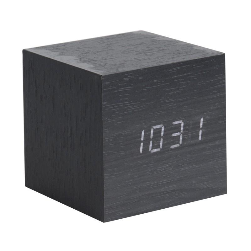 Black cube LED alarm clock