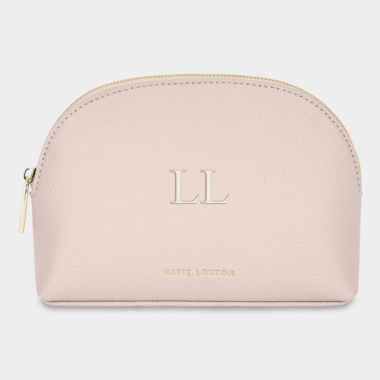 Blush pink makeup bag with gold initials