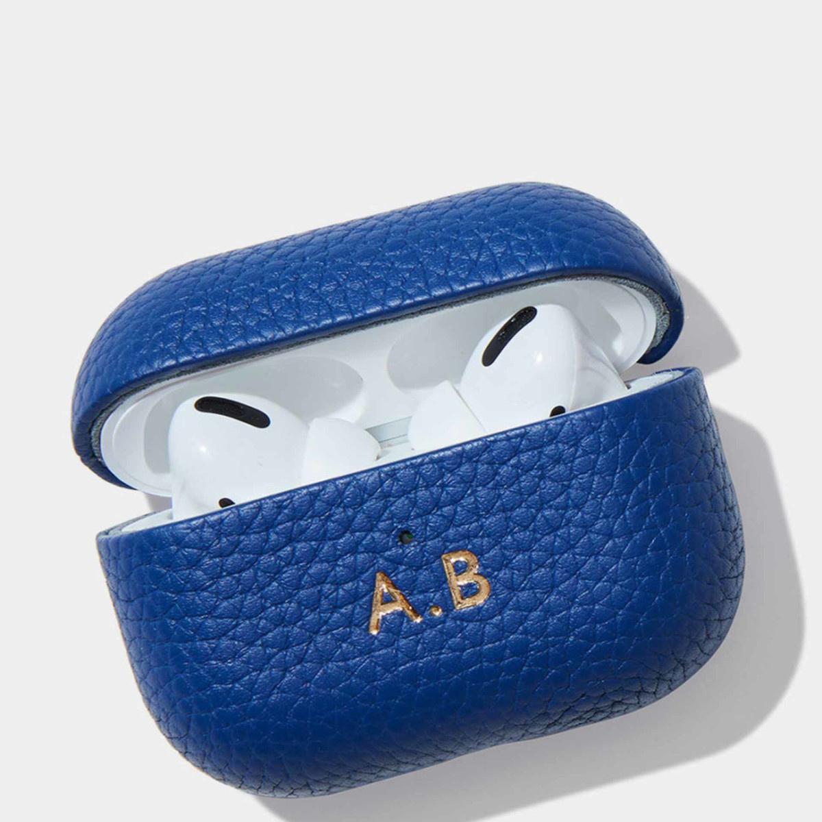 Personalised blue leather Airpod case