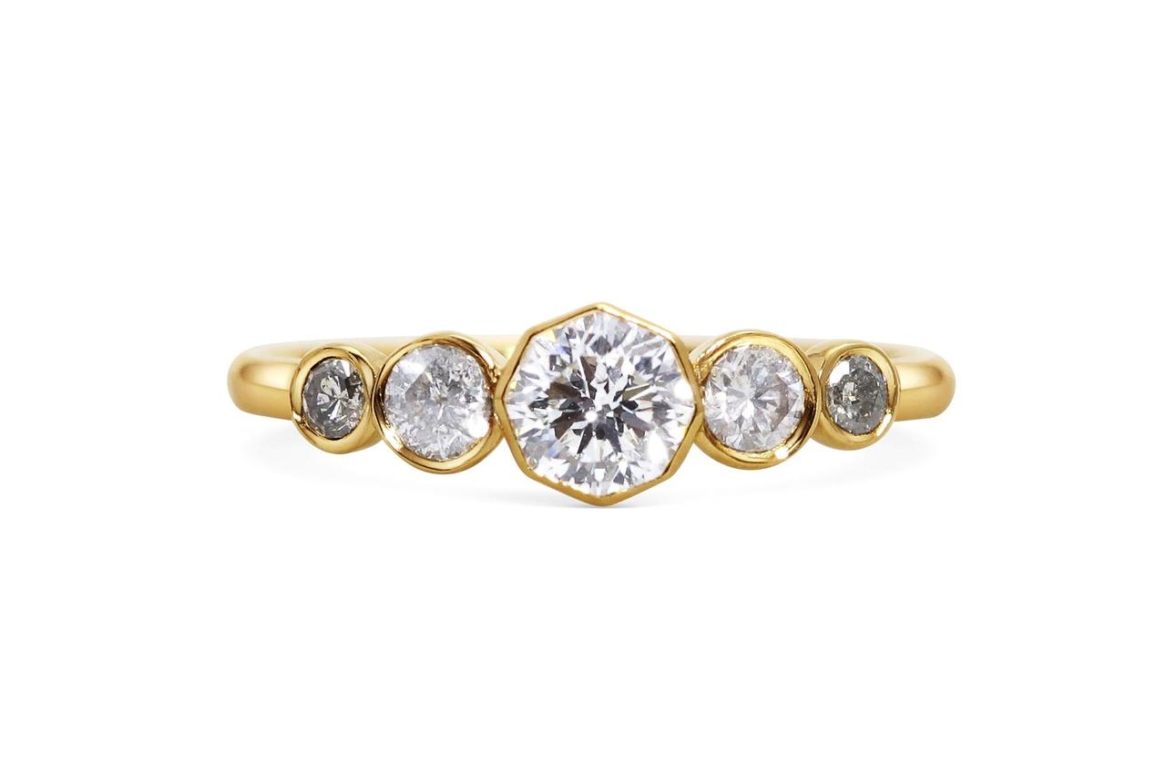 Five stone salt and pepper diamond engagement ring