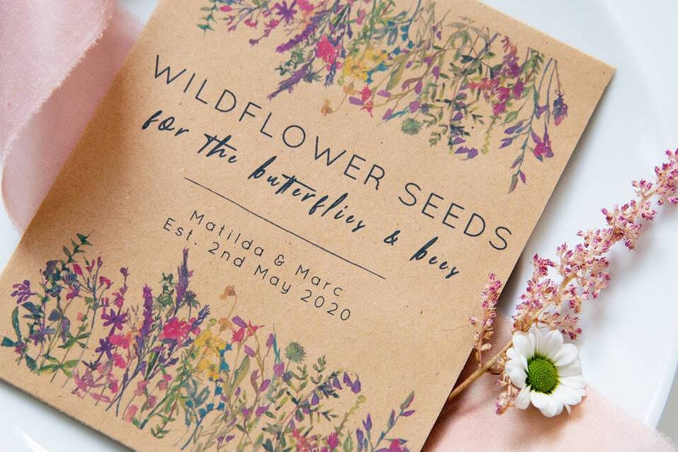 Rustic wildflower seed eco-friendly wedding favour packet