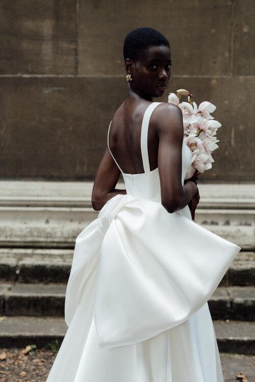 wedding dress with bow on back