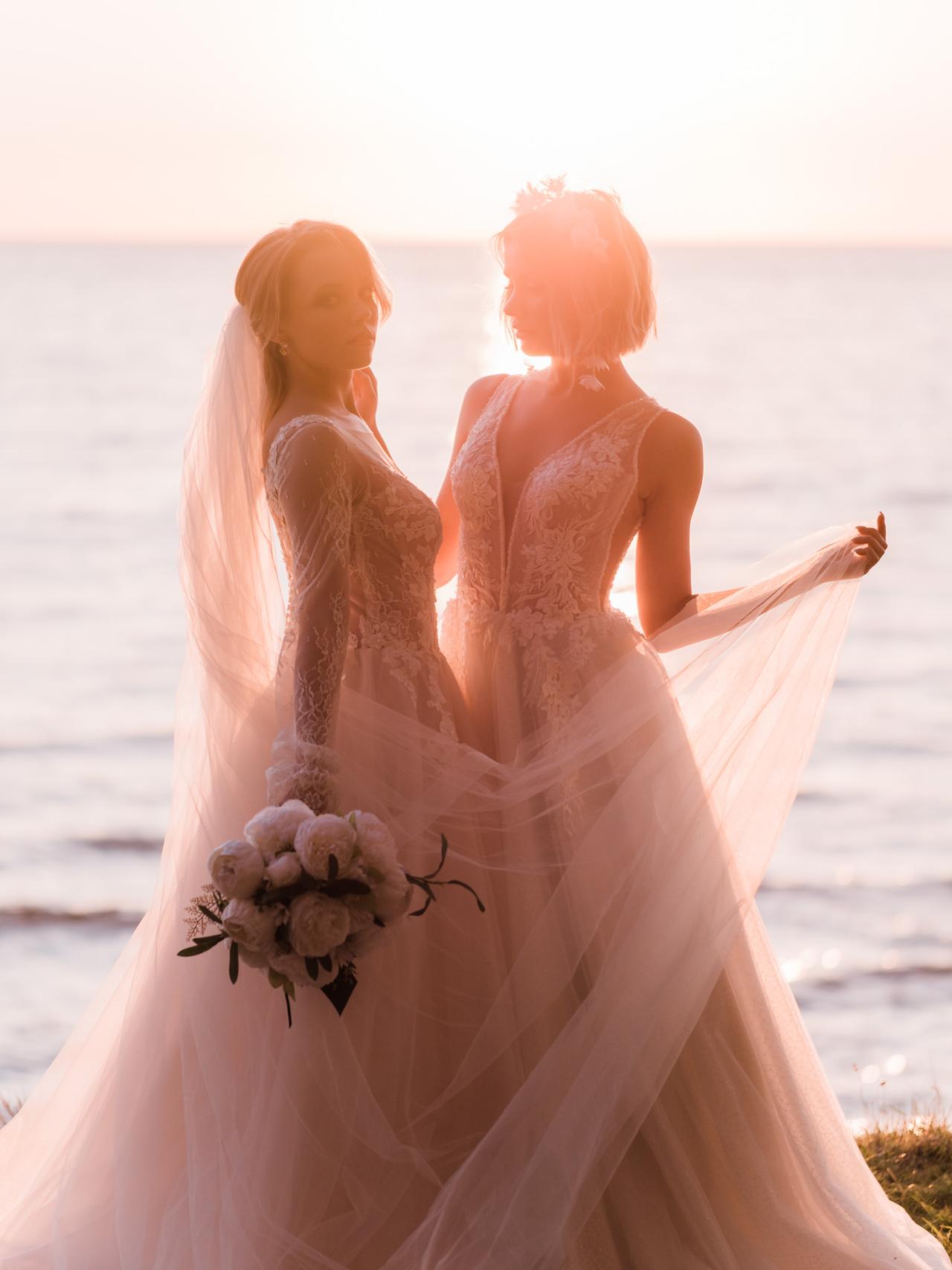 Same sex couple photographed in a fine art wedding photography style