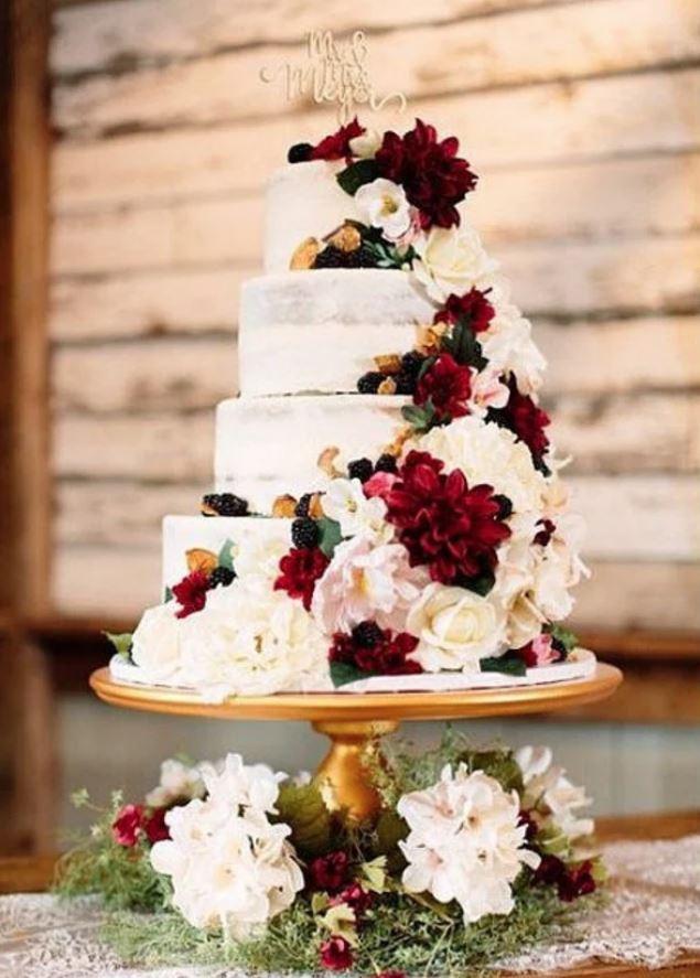 wooden gold wedding cake stand in simple design