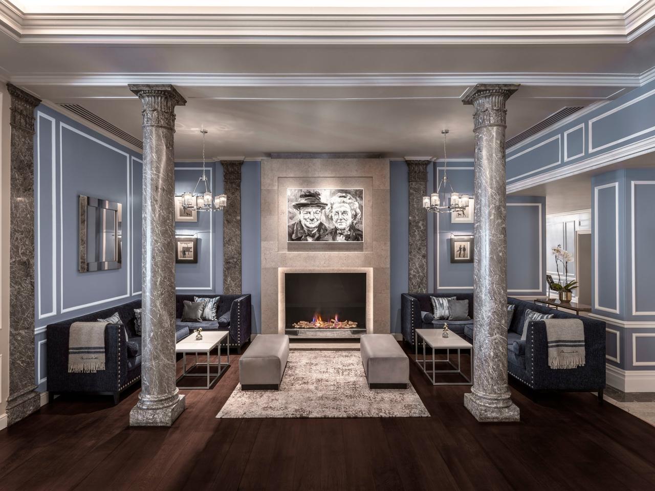 Grand fireplace lounge area 