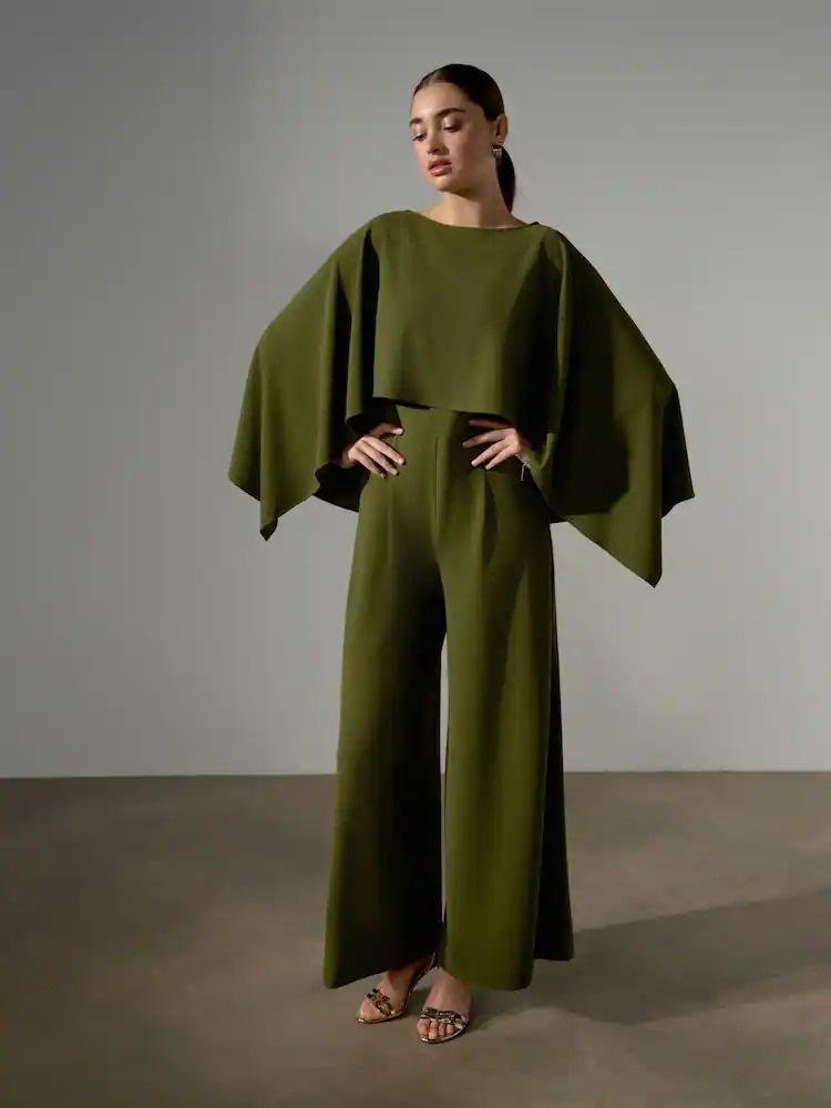 Green Occasion Cape Jersey Jumpsuit – Next