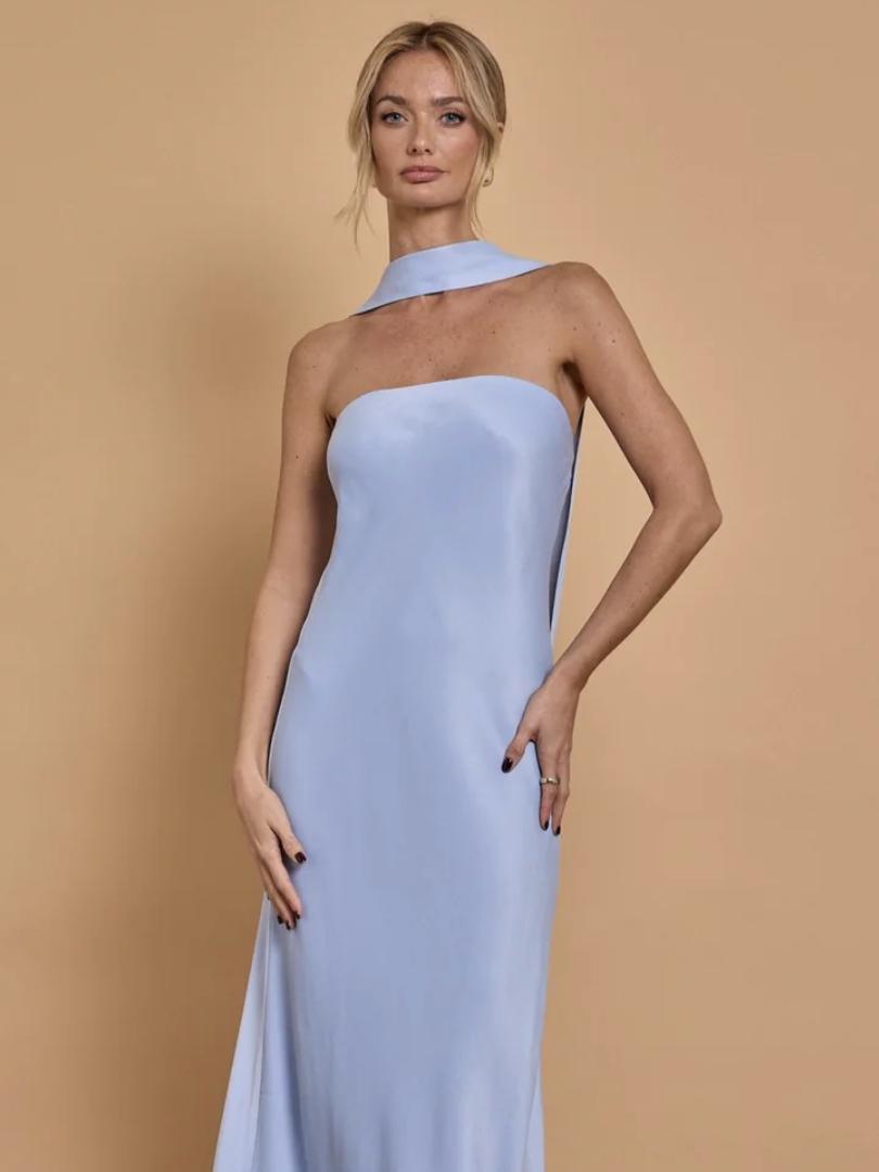 scarf strapless pale blue bridesmaids dress from maids to measure