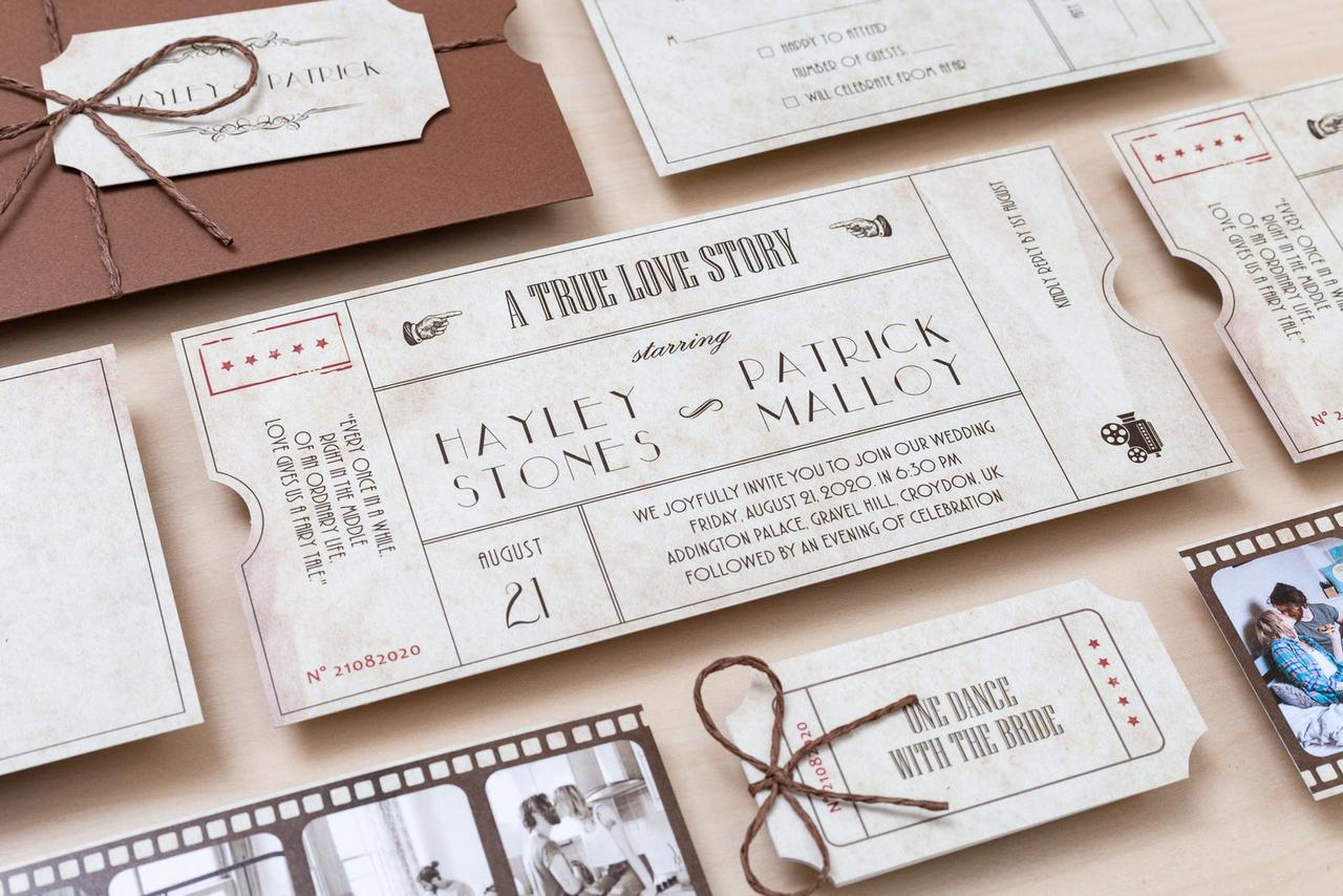 Old Cinema Movie Ticket Wedding Invitation