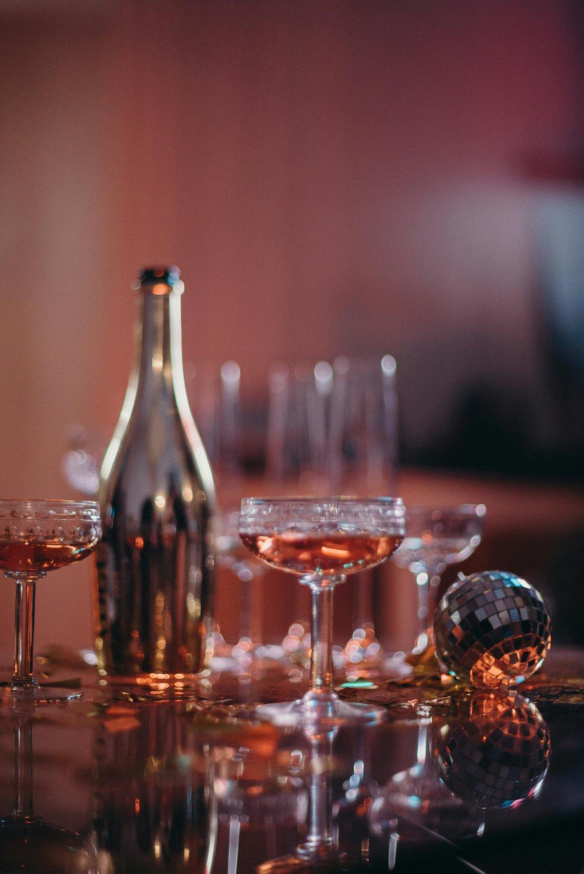 Champagne coups with mini disco ball