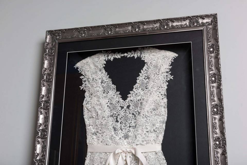 Preserving wedding dress shop in shadow box