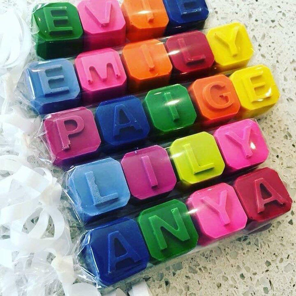 Cube letter crayons to keep kids entertained at weddings