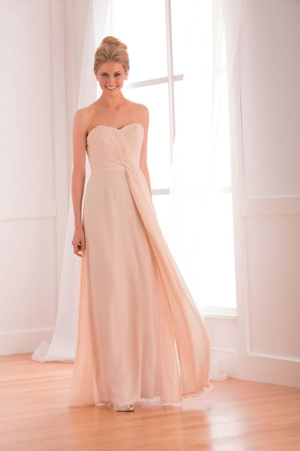 Peach-Colored Long Bridesmaid Dresses