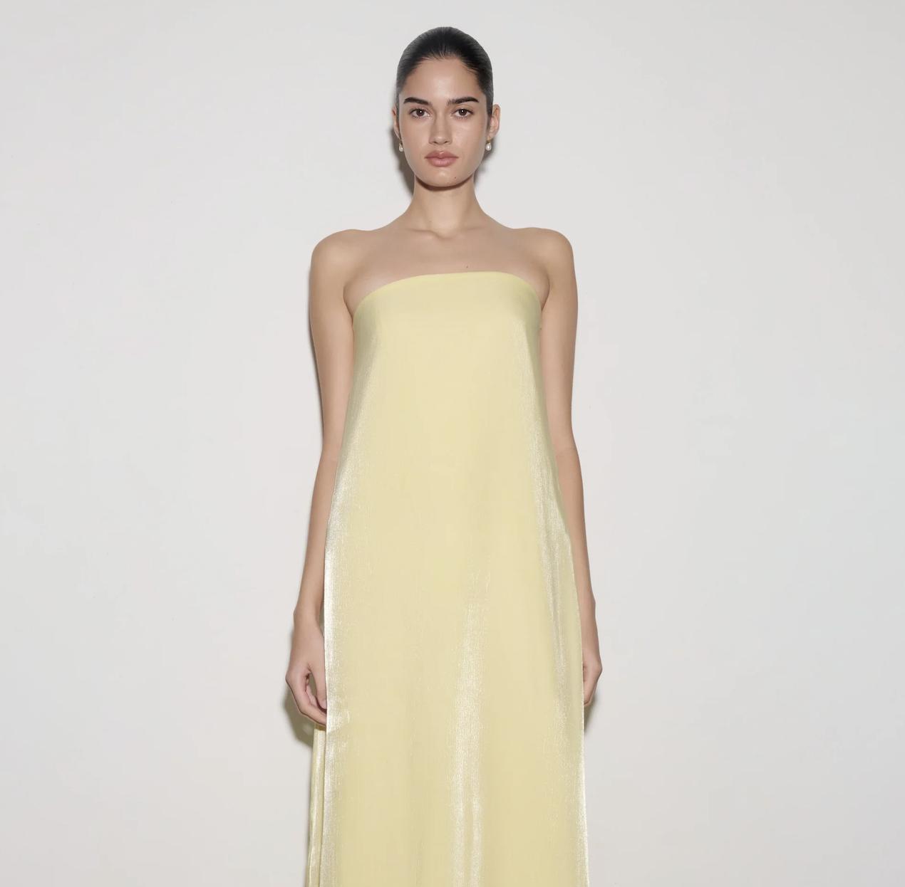 strapless lemon yellow dress from MESHKI