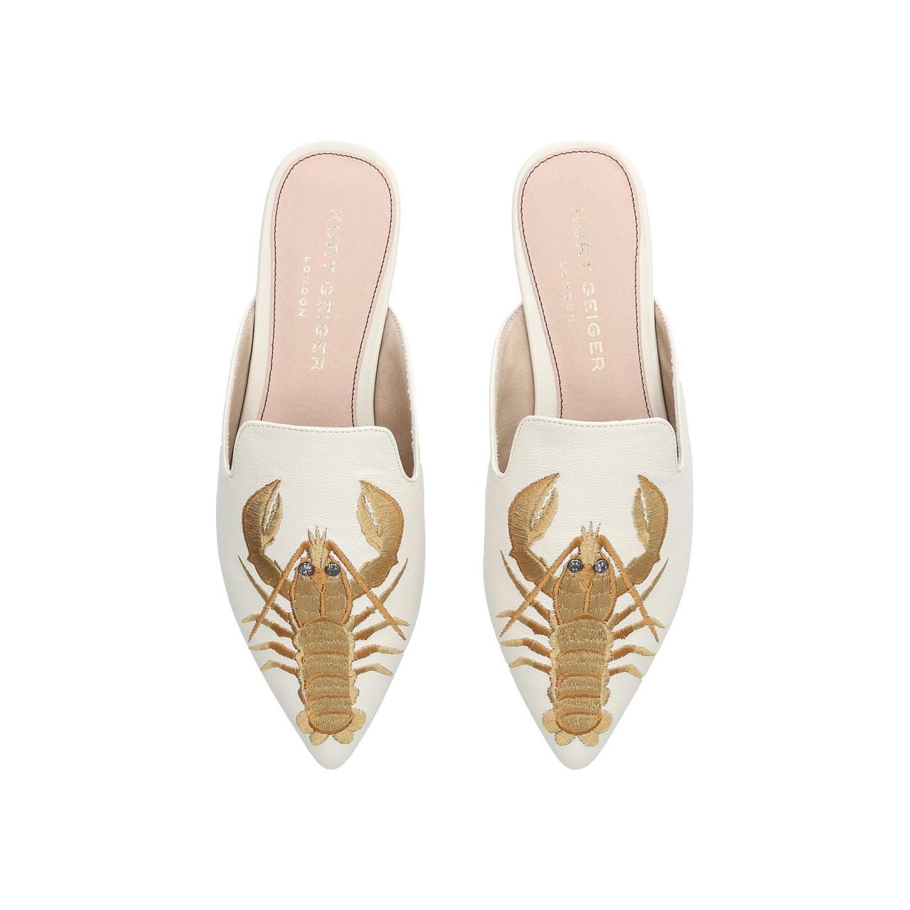 white leather slippers with lobster embroidery for bride