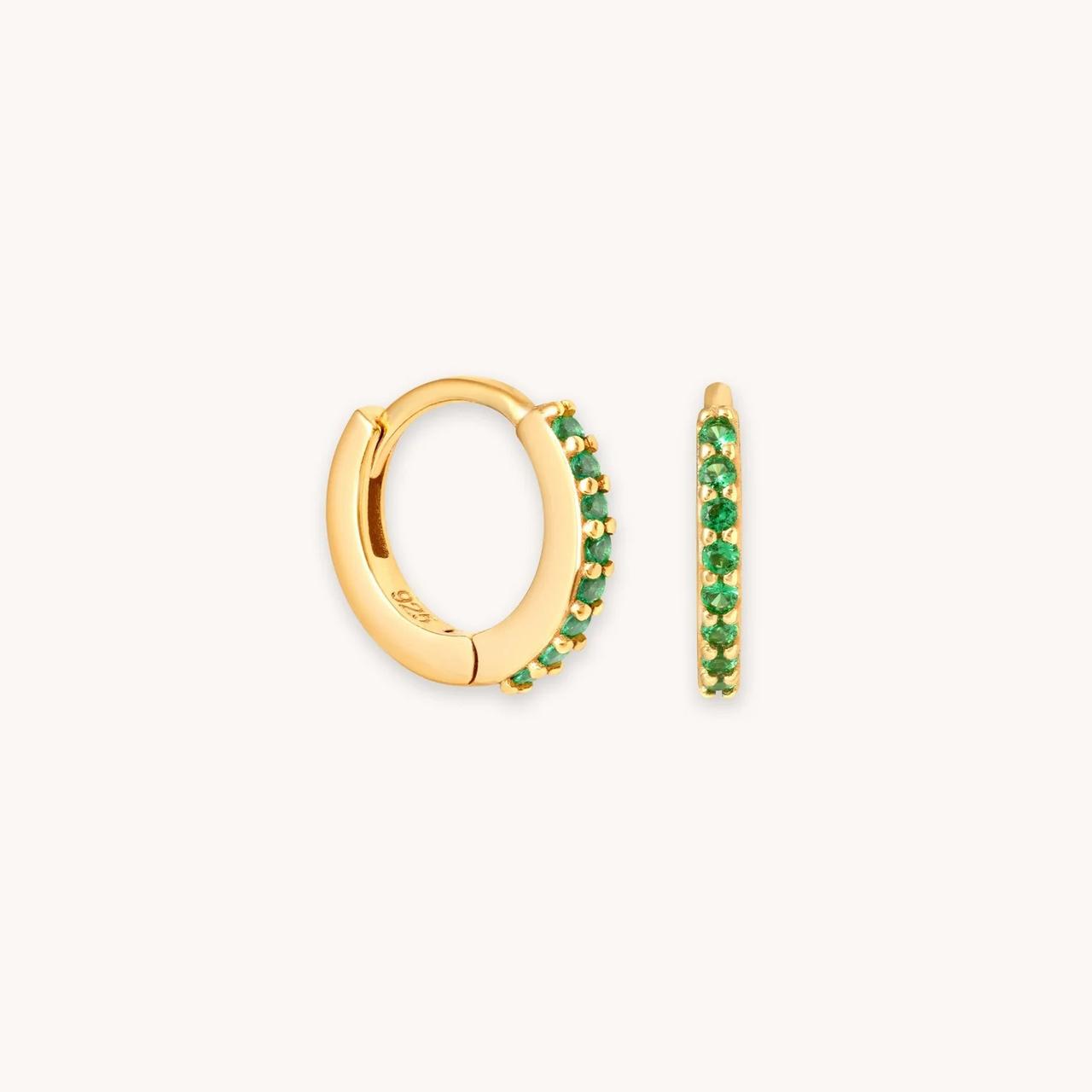 May Birthstone Huggies in Gold with Emerald CZ – Astrid & Miyu