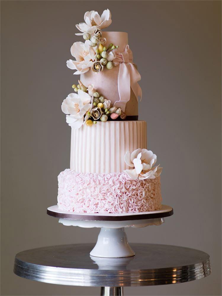 Pastel Flower-Topped White Wedding Cake