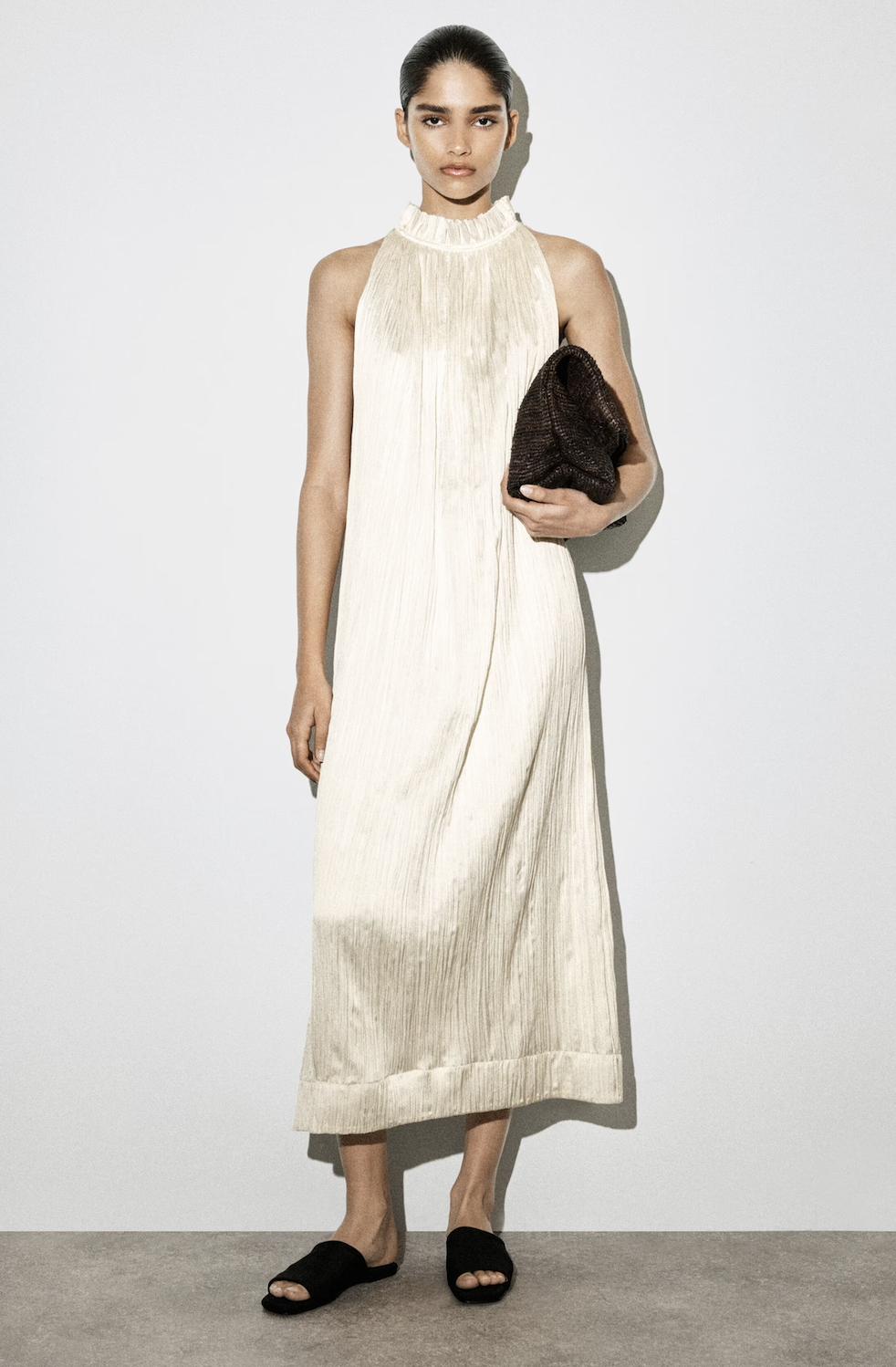 crinkled satin sleeveless white dress from COS