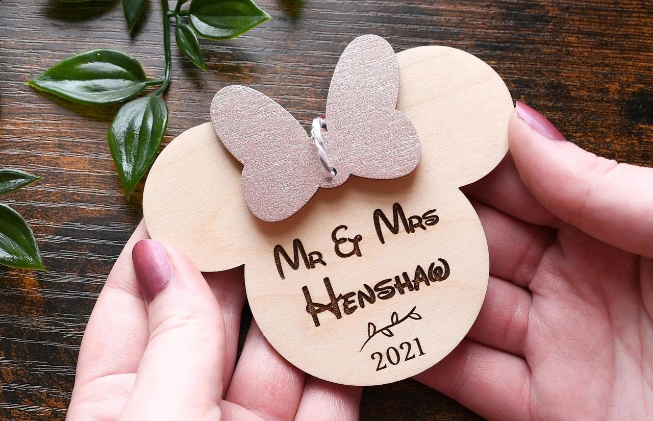 Wooden Disney first Christmas married ornament 