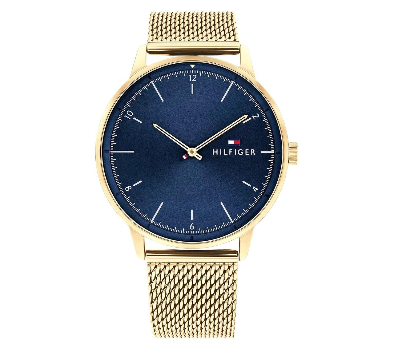 Gold watch with a blue face