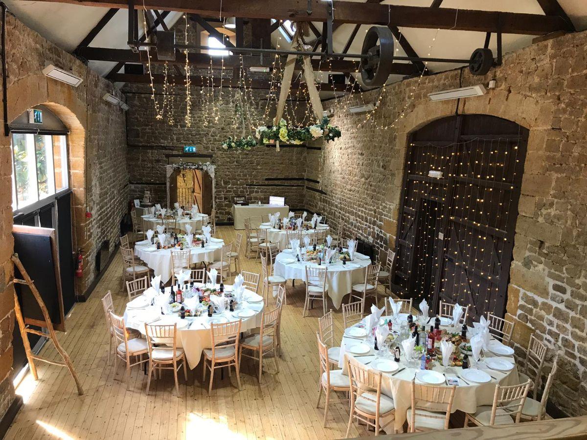 Interior of Barns at Hunsbury Hill Northamptonshire wedding venue