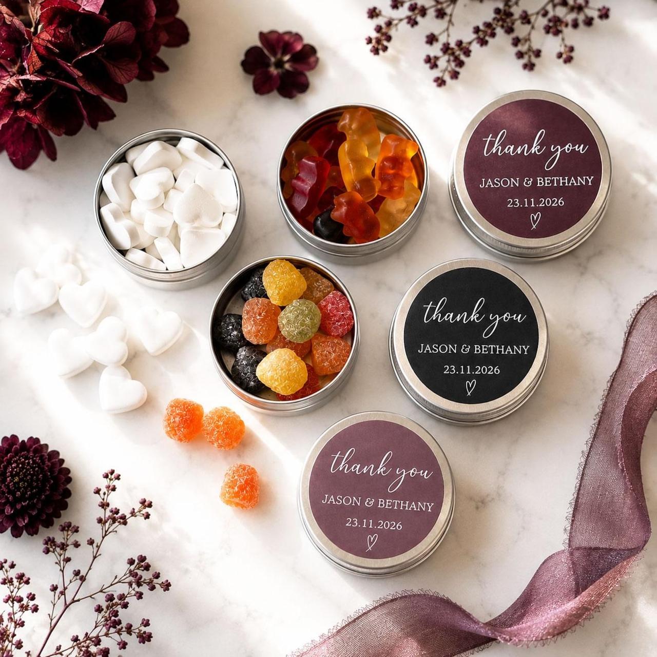 Modern Winter Wedding Favours Sweet Tins – Ays Wedding Shop