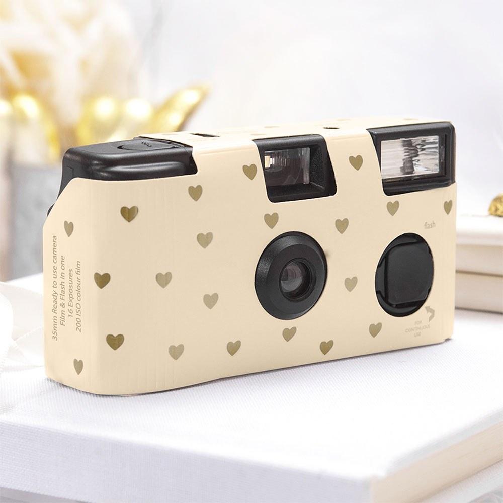 Disposable camera with gold hearts