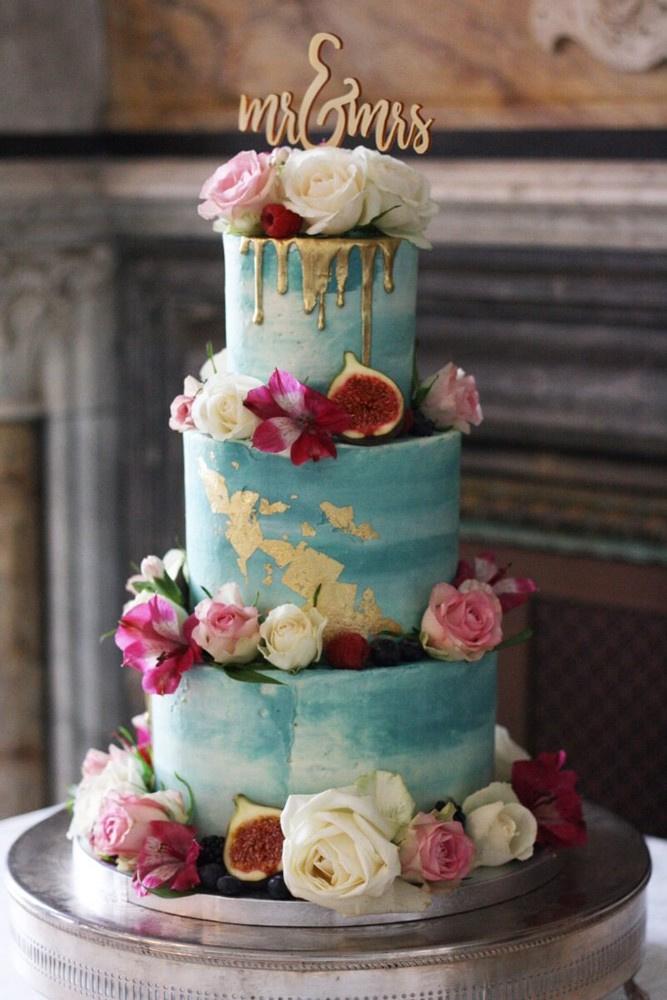 Blue tiered wedding cake