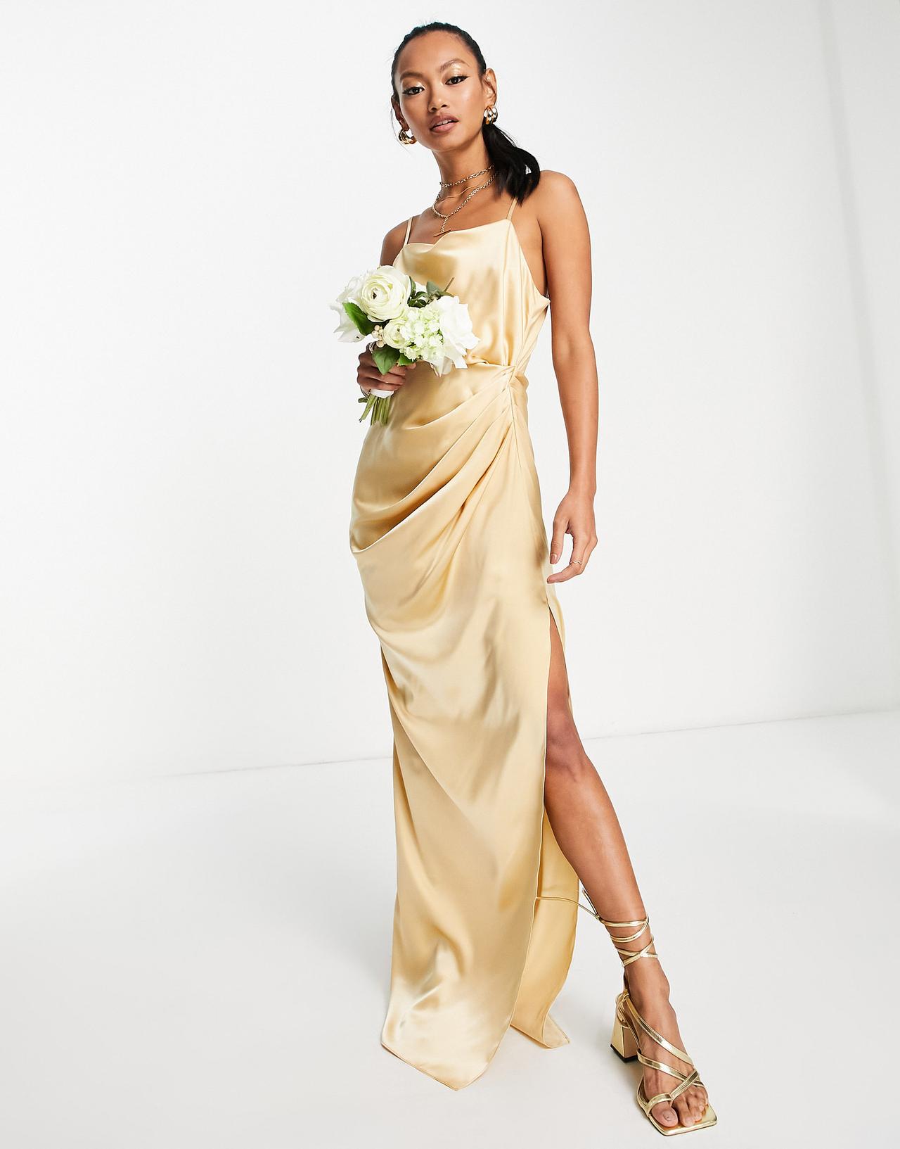 One Shoulder Rose Gold Sequins Long Bridesmaid Dress – FancyVestido