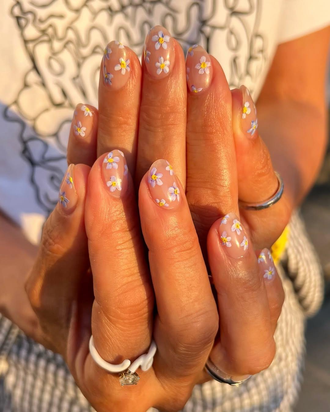 lilac flowers nail art