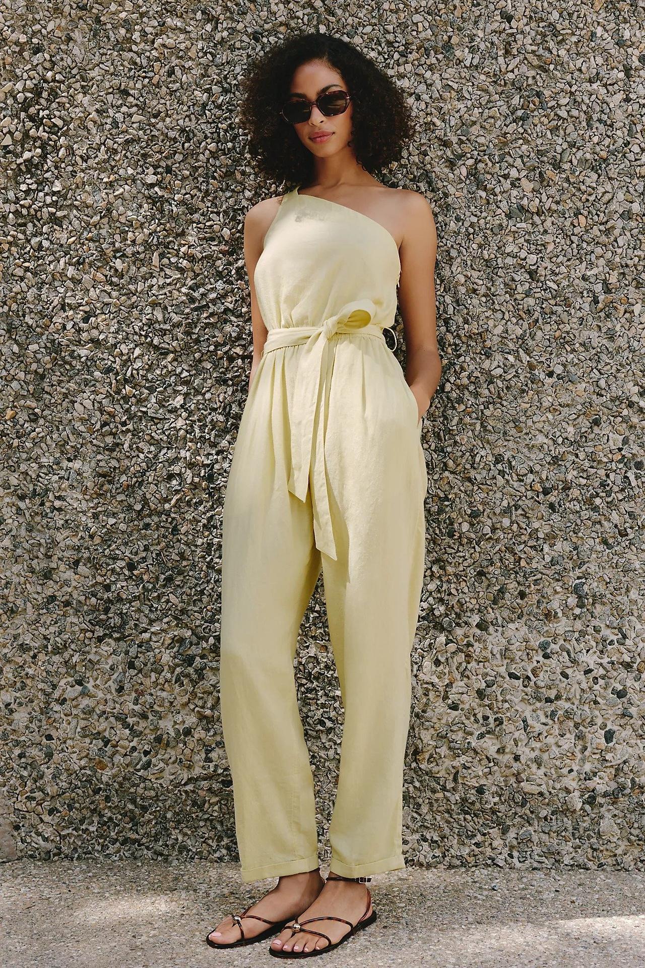 Celandine One-Shoulder Linen-Blend Jumpsuit – Anthropologie