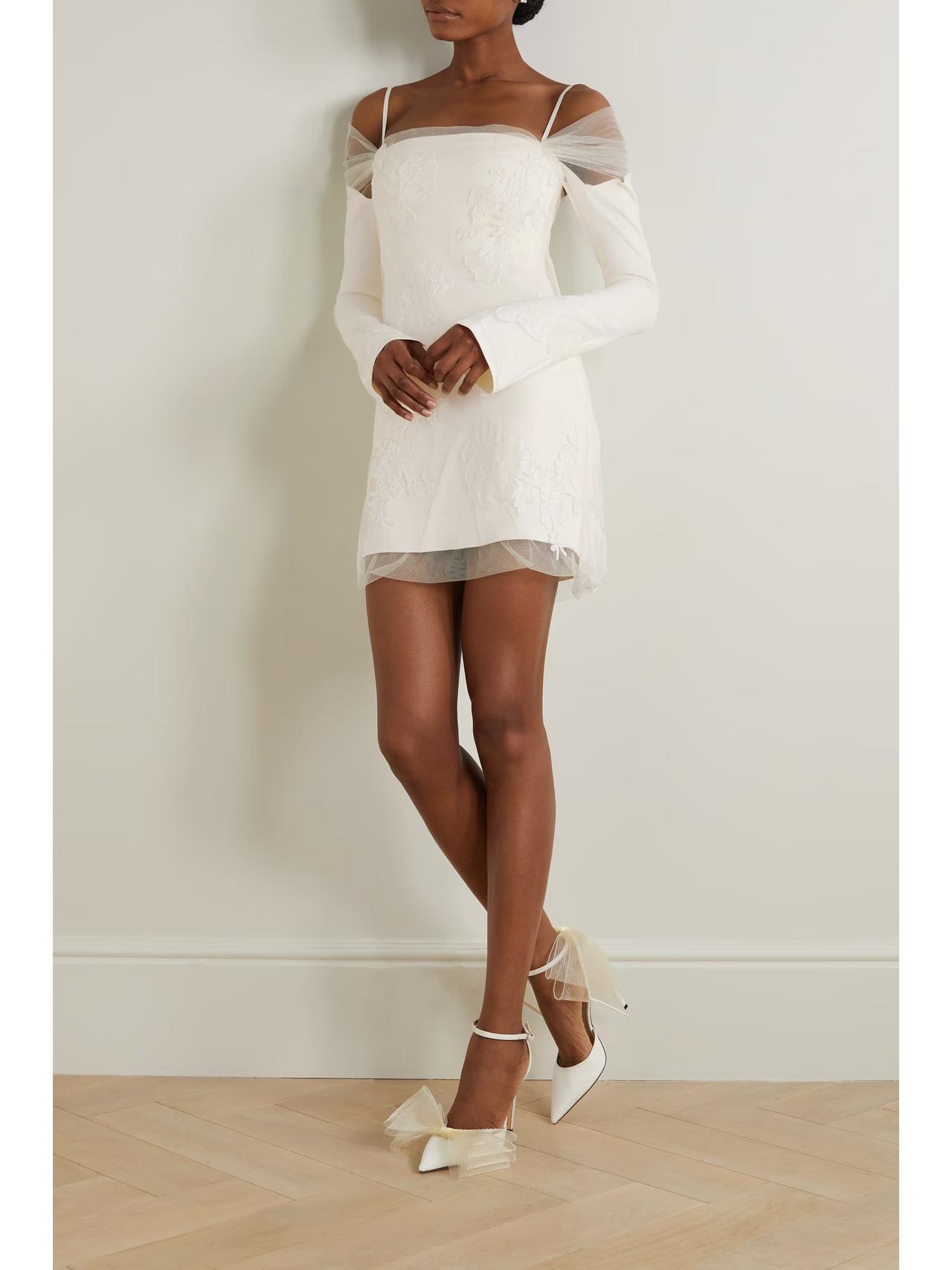 Lucy Cold-Shoulder Lace-Trimmed Tulle and Cady Mini Dress – Danielle Frankel 