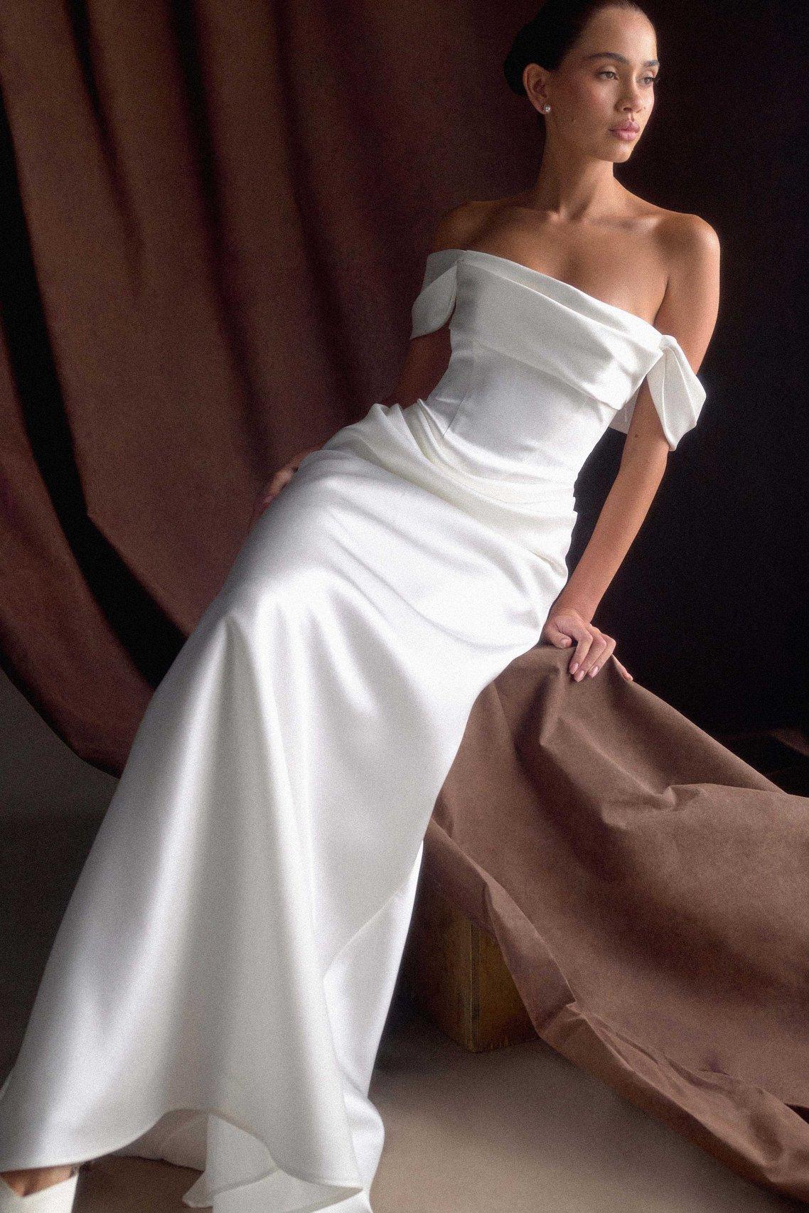 Luna Satin Off Shoulder Gown – Meshki