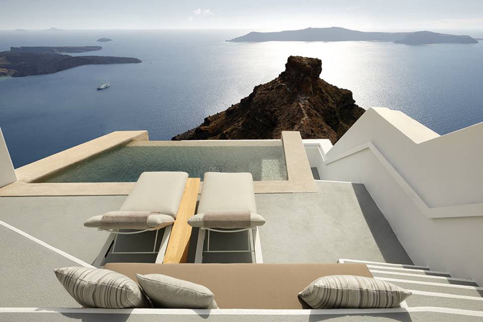 santorini view from honeymoon suite at grace hotel