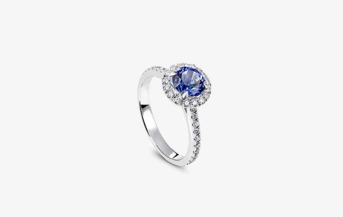 tanzanite and diamond halo engagement ring