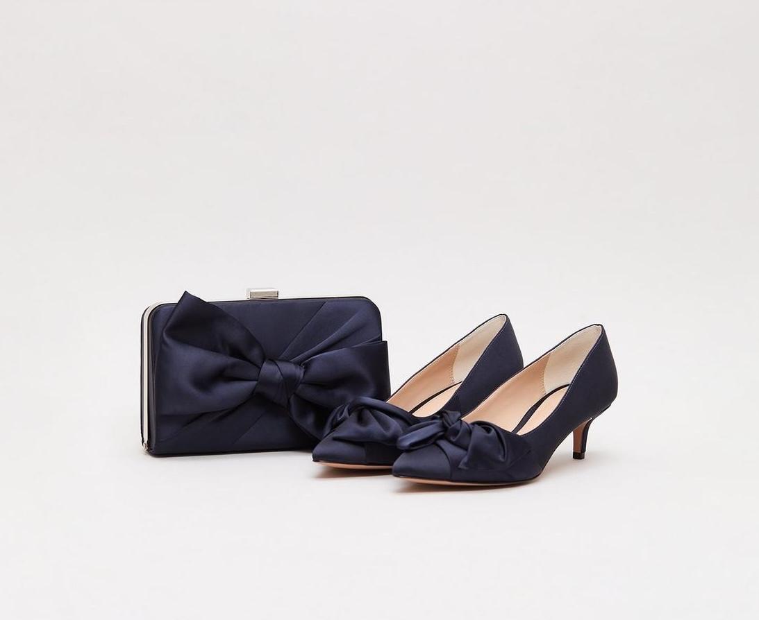 Satin Knot Front Kitten Heel & Box Clutch - Phase Eight