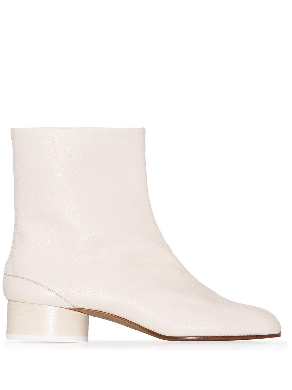 white ankle boots with low block heels