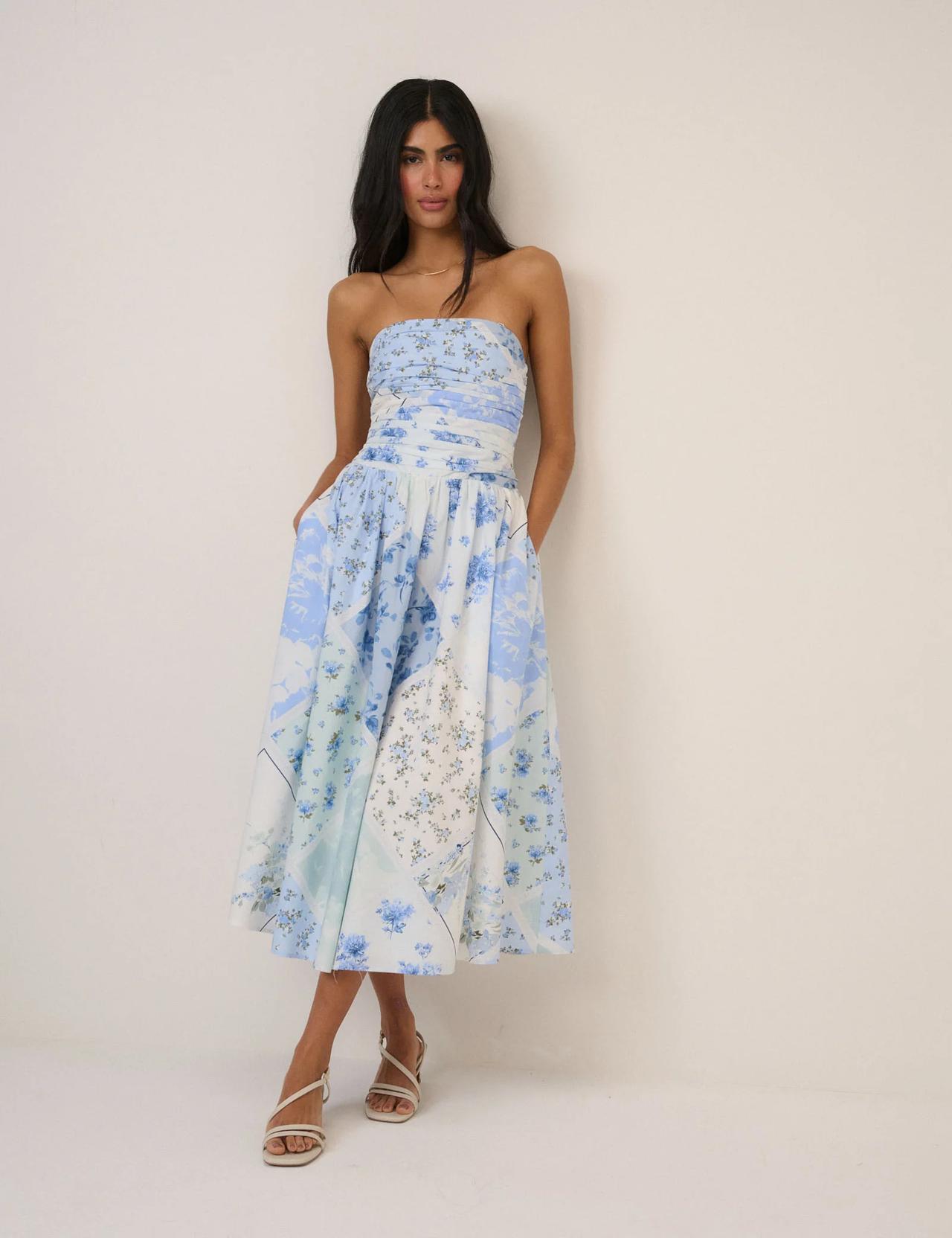 Blue Floral Bandeau Alice Midi Dress Nobody's Child