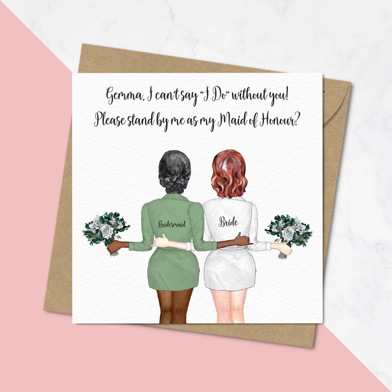 Personalised Thank you for being my Bridesmaid/ Maid of Honour handmade Card 