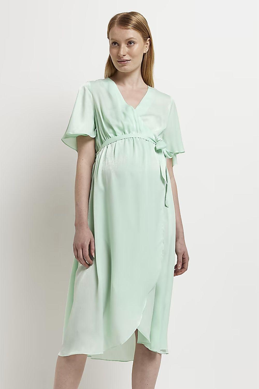 maternity green satin  cheap wedding guest dress