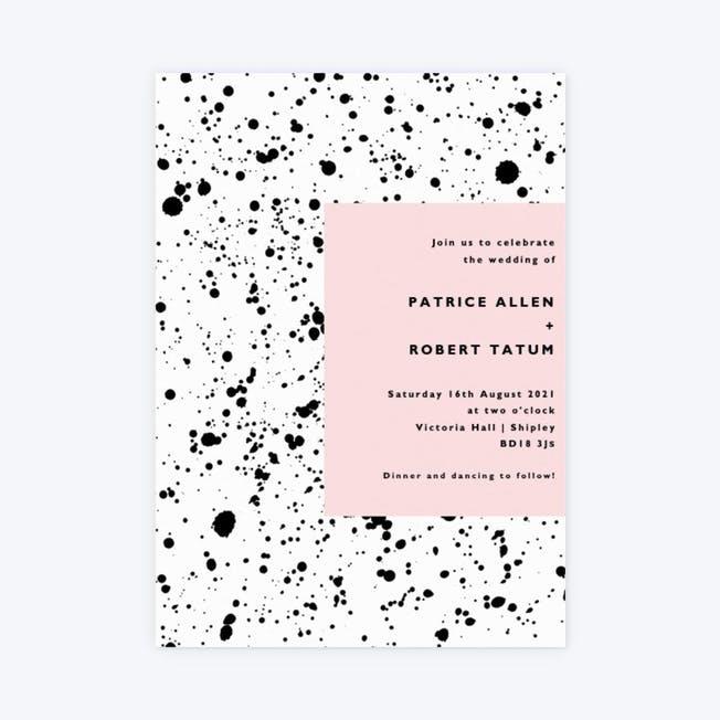 Ink speckled wedding invitations