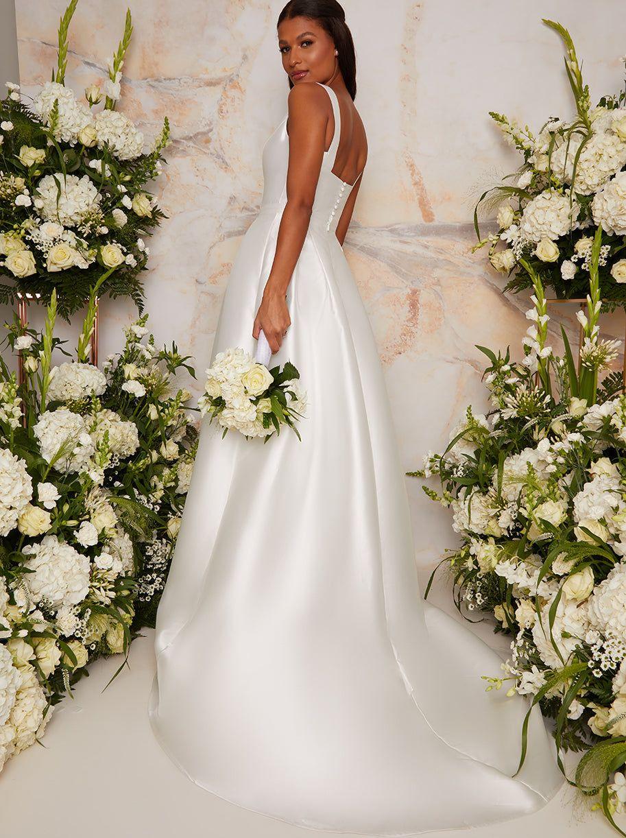 Illusion Long Sleeves Lace Top A-line Satin Wedding Dresses, Bridal Go –  Berryera