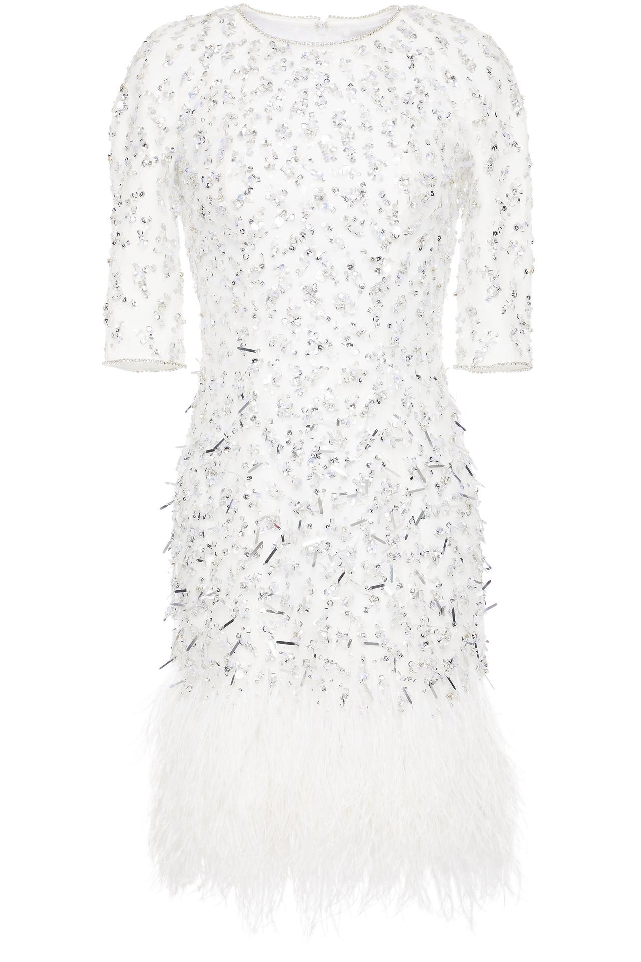 Beaded and feathered Jenny Packham bridal dress