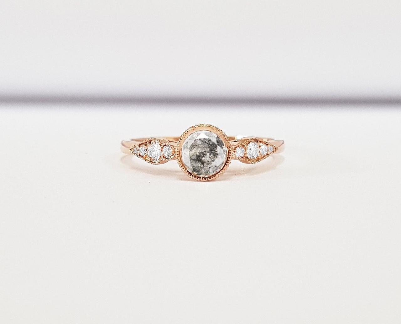 Rose gold salt and pepper diamond engagement ring