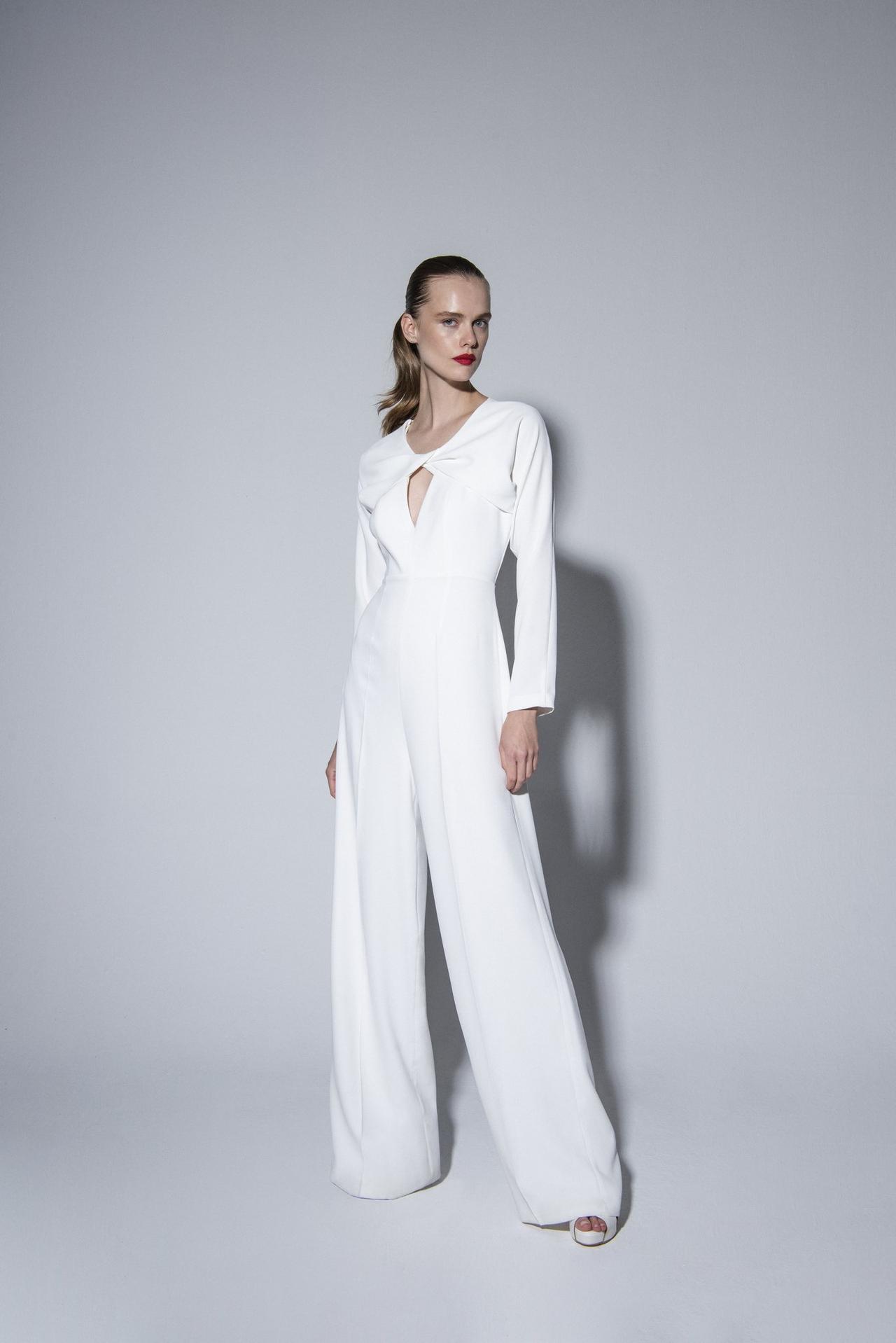 Model wearing a bridal jumpsuit