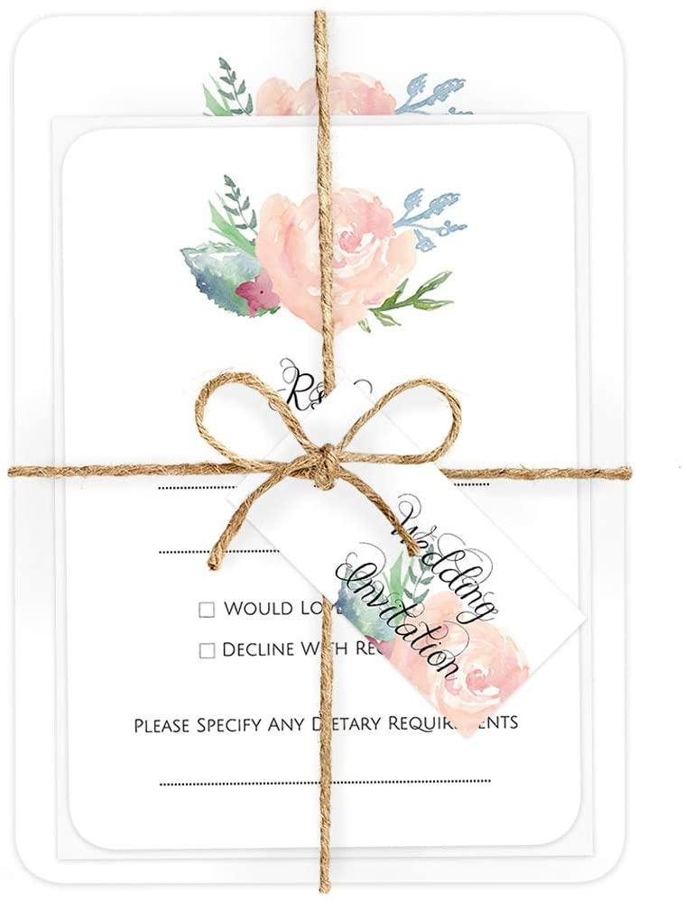 Watercolour roses wedding invitations